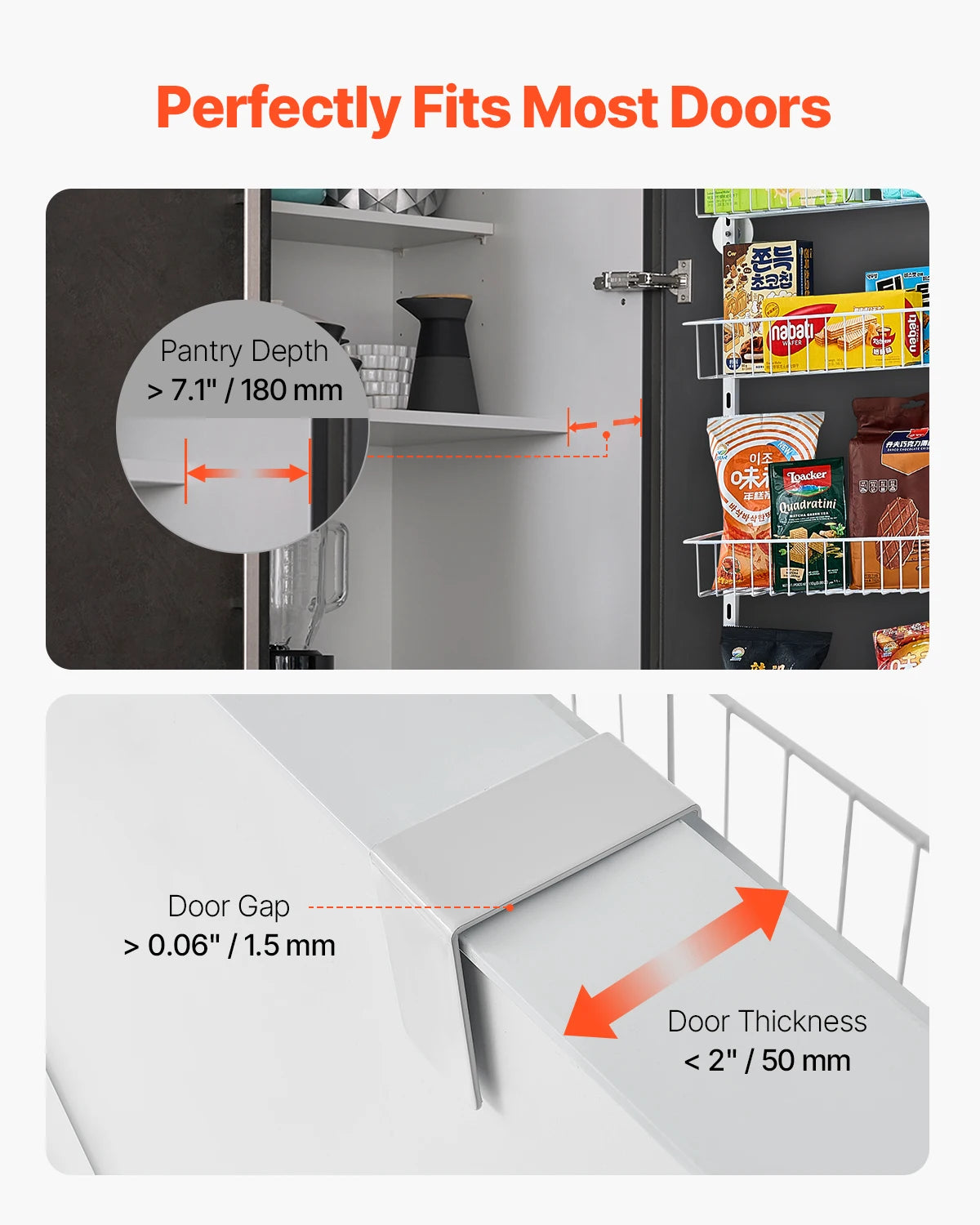 VEVOR 6/8/9/10 Tier Over the Door Pantry Organizer Heavy-Duty Steel Hanging Spice Rack, Adjustable Wall Seasoning Shelves