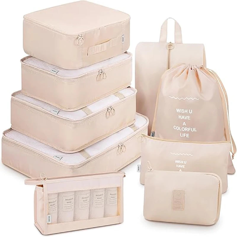 7/8/9Pcs Set Travel Organizer Storage Bags Suitcase Packing Cubes Set Cases Portable Luggage Clothes Shoe Tidy Pouch Folding