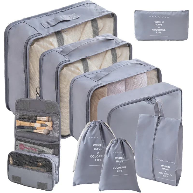 7/8/9Pcs Set Travel Organizer Storage Bags Suitcase Packing Cubes Set Cases Portable Luggage Clothes Shoe Tidy Pouch Folding