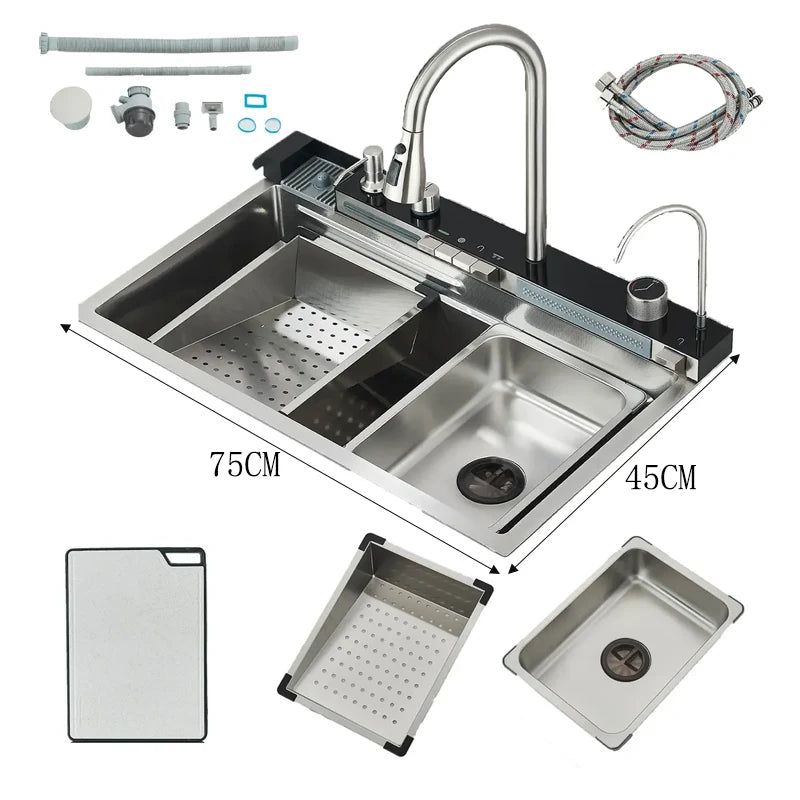 304Stainless Steel Kitchen Sink Faucet Set Rainfall Spout Pull Out Sprayer Pure Tap Cold Hot Water Mixer Multifunctional Kitchen