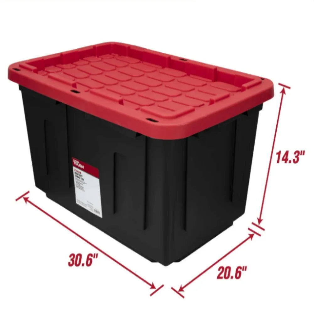 6 Pack 27 Gallon Large Storage Bins with Snap Lid Black And Red Heavy Duty Plastic Storage Containers for Home Organization
