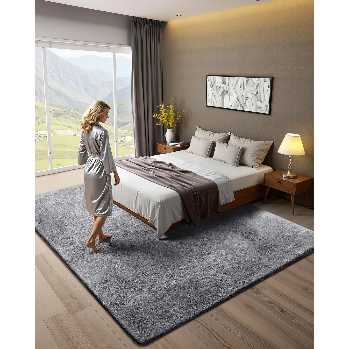 SucceBuy Indoor Plush Area Rugs 8 x 10 ft Soft Plush Carpet Furry Shag Area Rugs for Living Room Bedroom  Non-Shedding Non-Woven