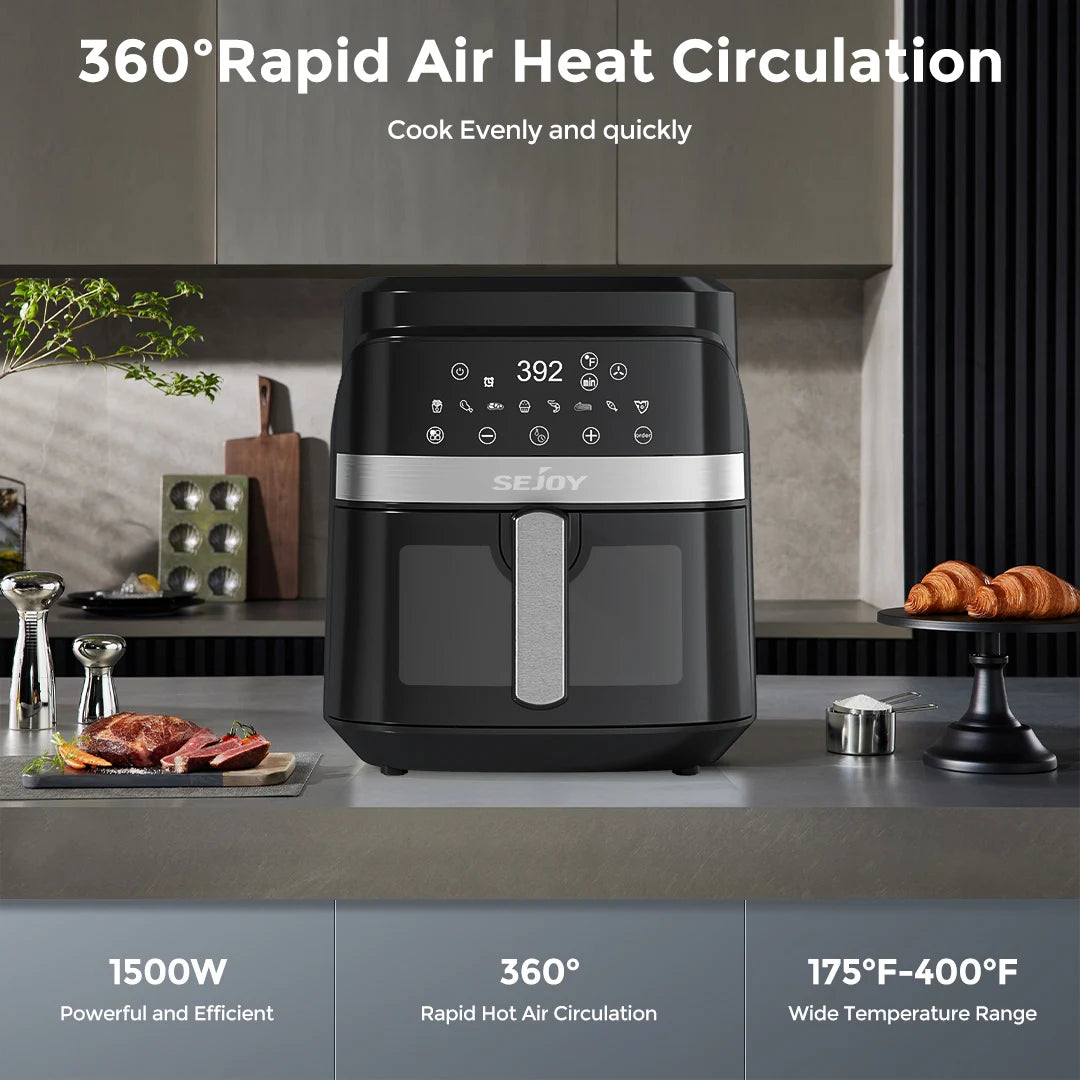 8-in-1 Air Fryer 6 Qt, Premium Ceramic Coating,Precise Heating for Even Results, Air Fry, Roast, Bake, Broil,Frozen, Proof,120V
