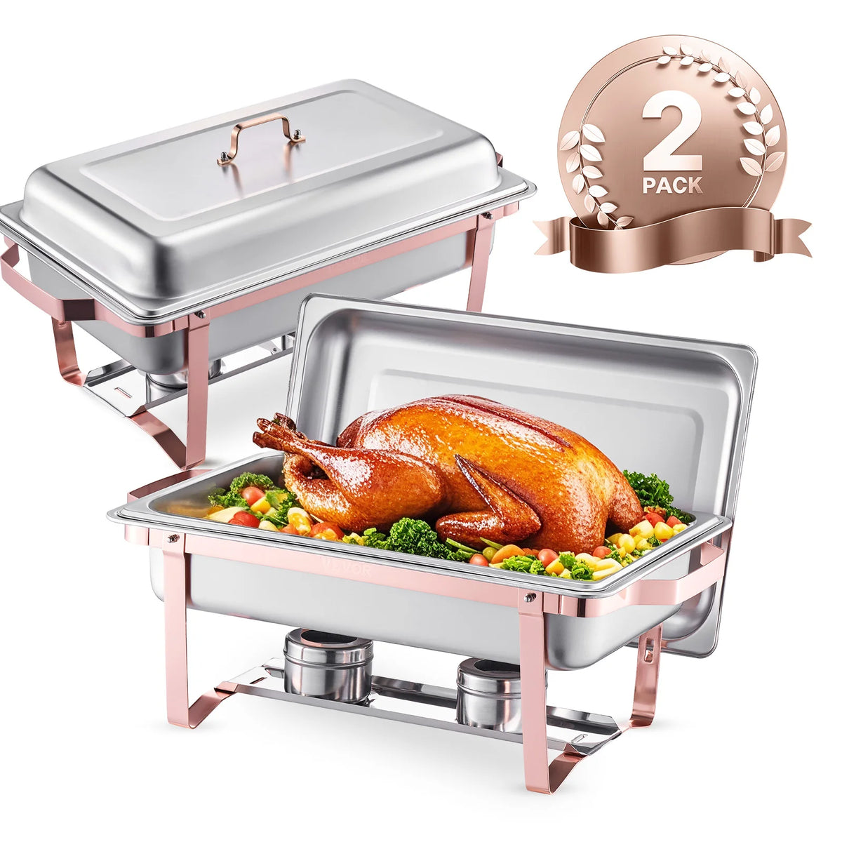 SucceBuy 8QT Rectangle Chafing Dish 2/4/6 Packs W/ Full Size Pans Buffet Catering Warmer Server Folding Stand Fuel Holder Tray