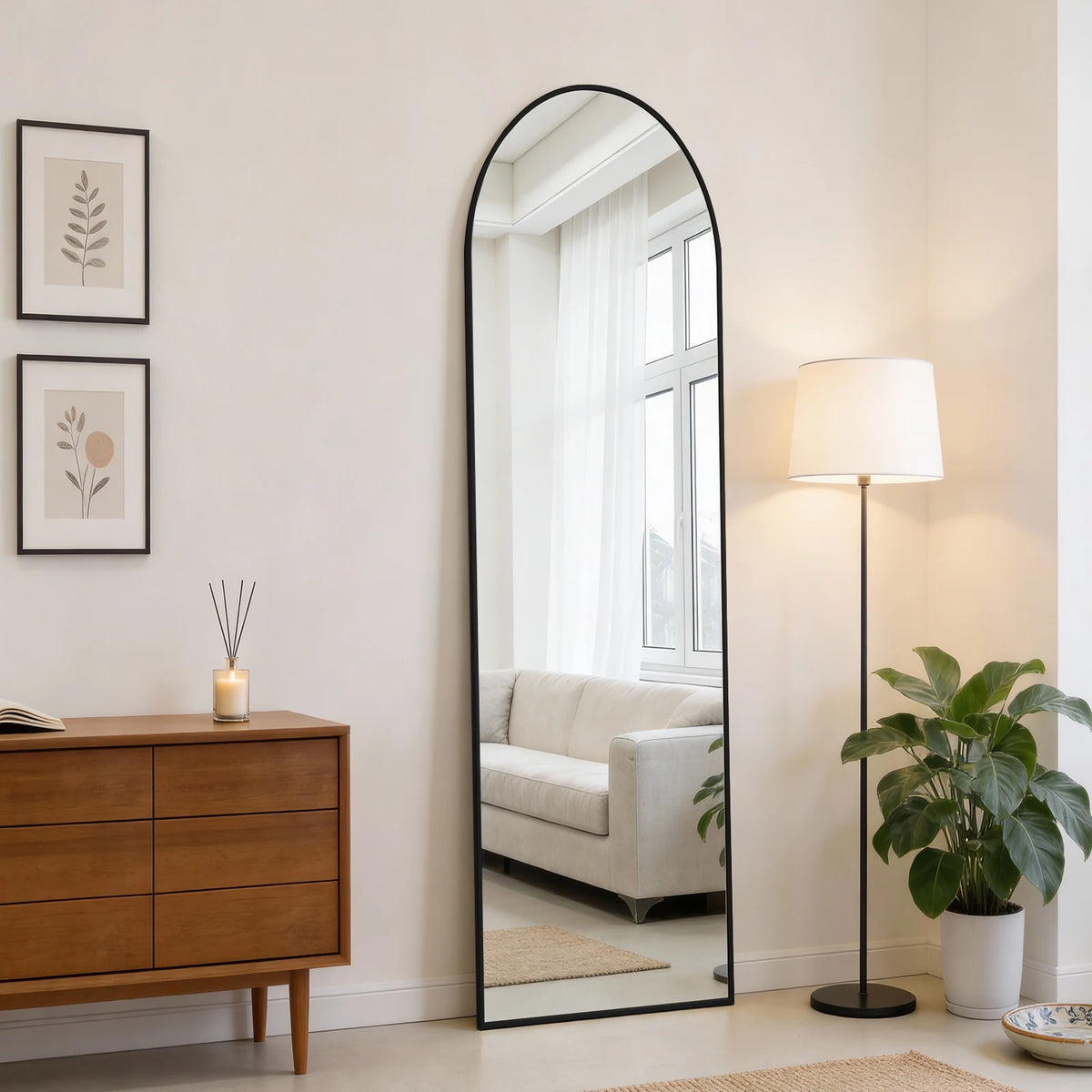 JHK 47x14 Inch Door Hanging Full Length Mirror Arched Full Body Wall Mounted Aluminum Alloy Frame Mirror for Bedroom Dressing Room Entryway