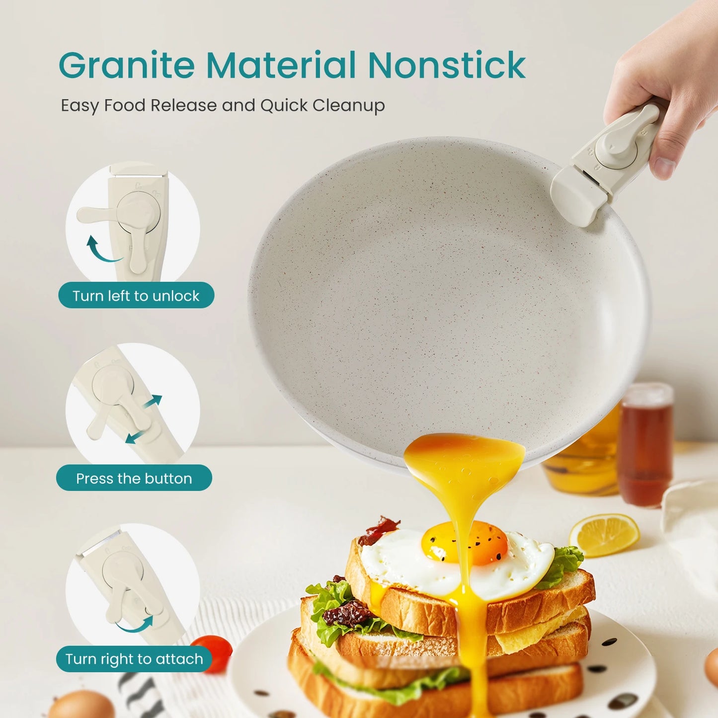 JHK 12 Pcs Pots and Pans Set Nonstick Kitchen Cookware Set Induction Cooking Sets Detachable Handle For Kitchen Dining