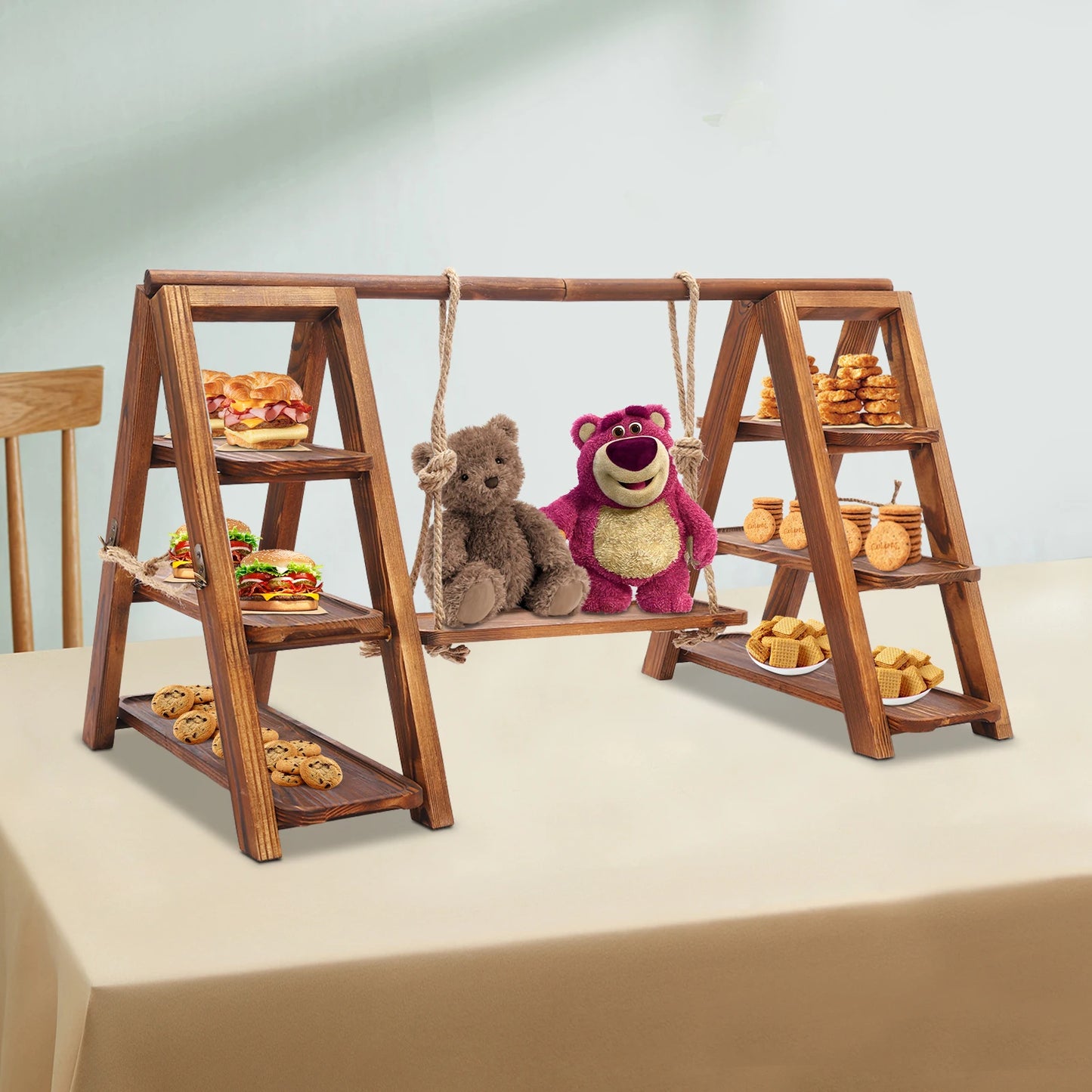 3-Tier Solid Wood Dessert Stand 6KG Load Capacity Detachable Wooden Cupcake Display Rack for Wedding Birthday Party