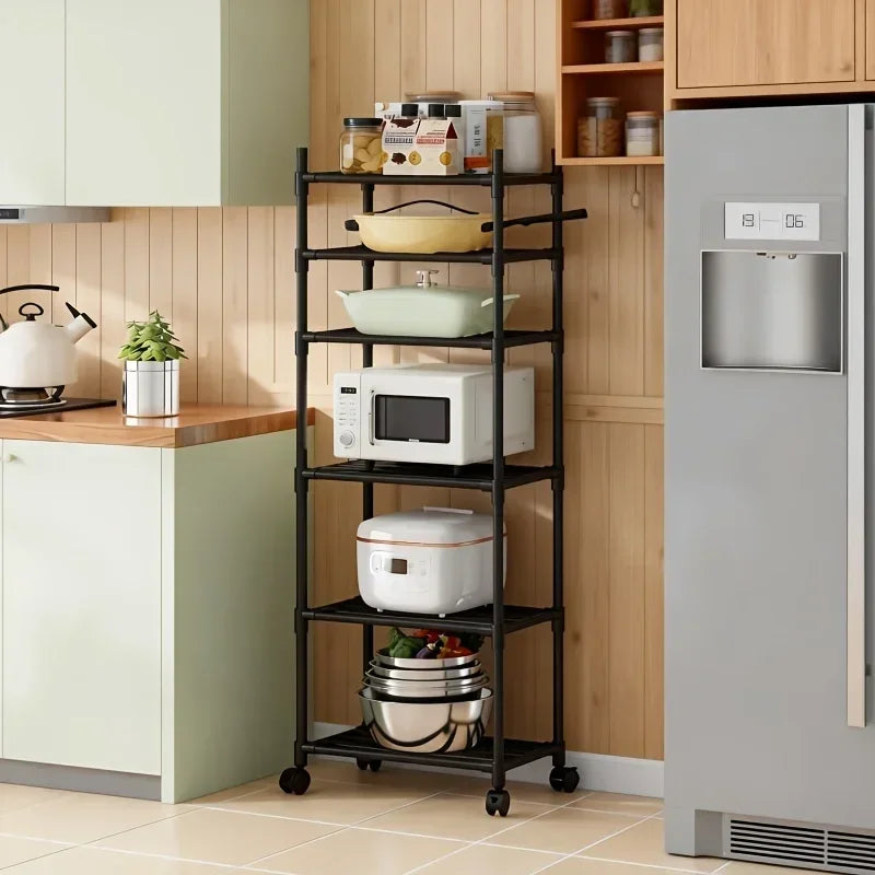 Six-story removable metal wheeled storage cart - Multifunctional storage racks for kitchens, bedrooms, bathrooms and laundry rooms - Space-saving design to store seasoning bottles, tableware and more | Open Shelf Design |