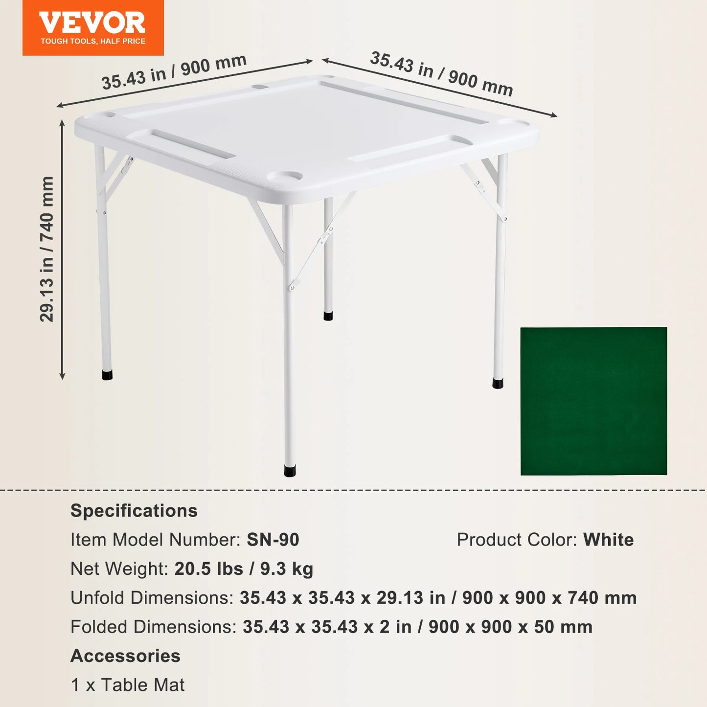 SucceBuy Mahjong Table 4 Player Folding Domino Table with Wear-Resistant Green Tabletop Portable Square Card Table 4 Chip Trays