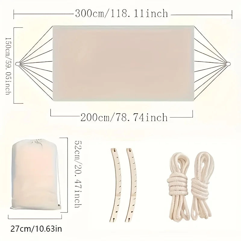 Bohemian Double Hammock for 2 Person, Red White Striped Pattern with Tassels, Heavy Duty Rope Outdoor Hammock with Carry Bag