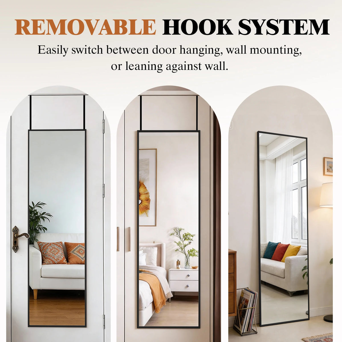JHK 47x14 Inch Door Hanging Full Length Mirror Arched Full Body Wall Mounted Aluminum Alloy Frame Mirror for Bedroom Dressing Room Entryway