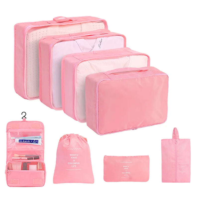 7/8/9Pcs Set Travel Organizer Storage Bags Suitcase Packing Cubes Set Cases Portable Luggage Clothes Shoe Tidy Pouch Folding