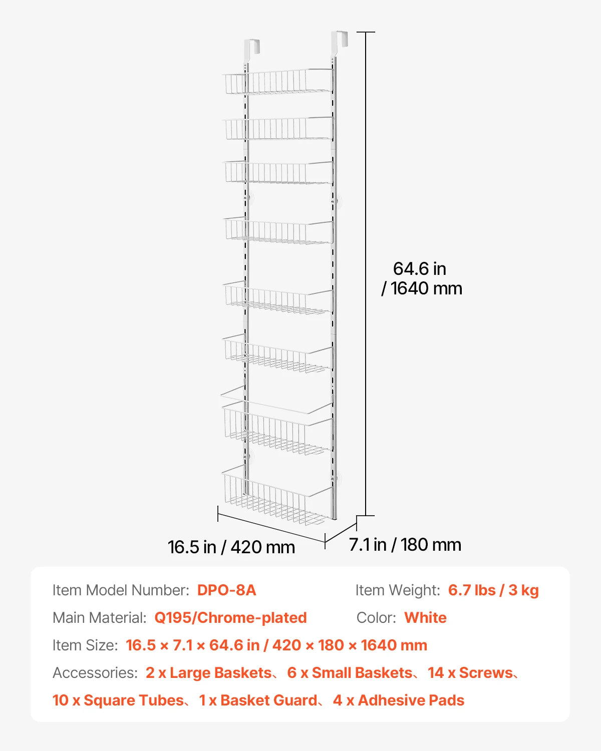 VEVOR 6/8/9/10 Tier Over the Door Pantry Organizer Heavy-Duty Steel Hanging Spice Rack, Adjustable Wall Seasoning Shelves