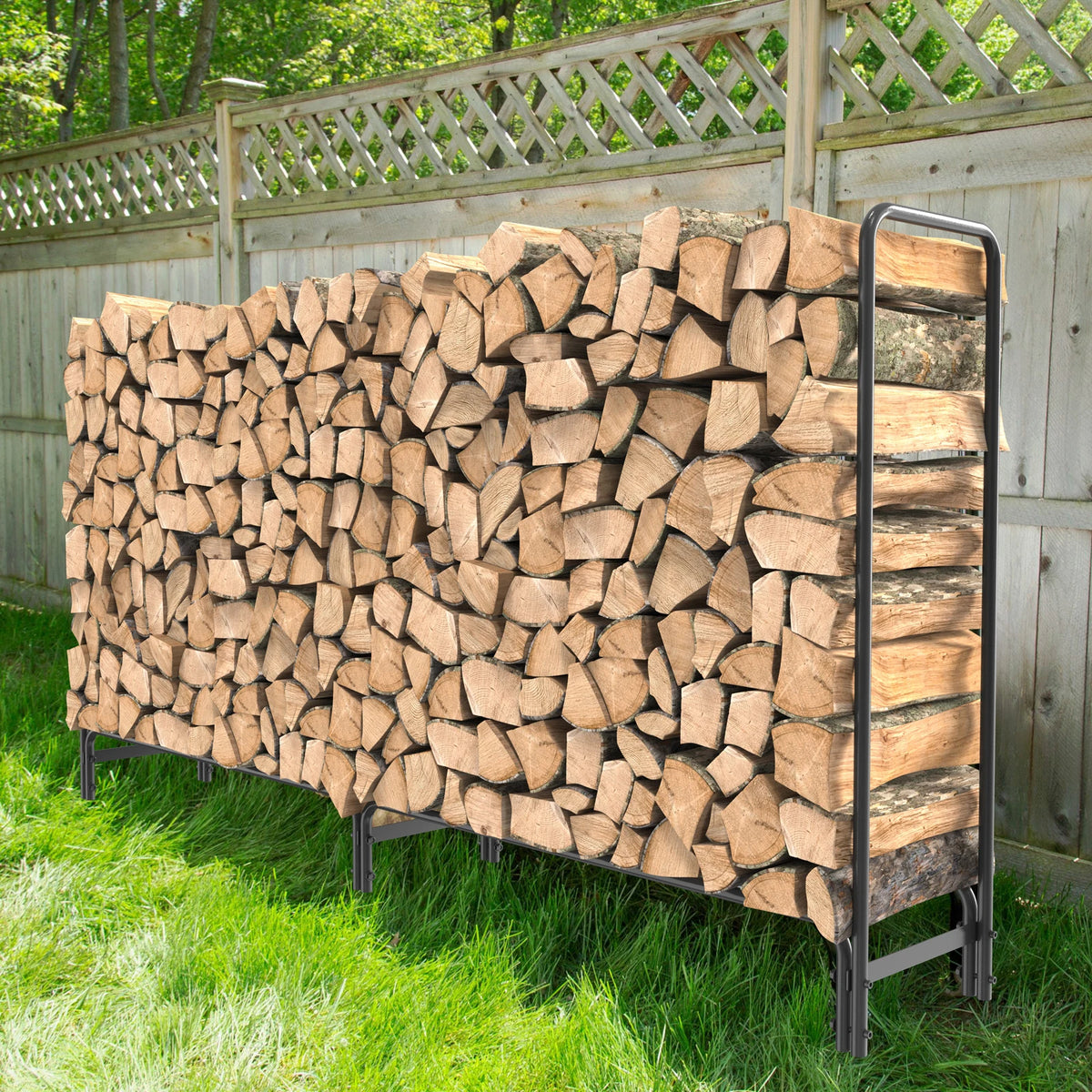 Heavy Duty Metal Wood Log Store, Outdoor Garden Firewood Log Rack, Stacking Storage Stand, 12ft Long