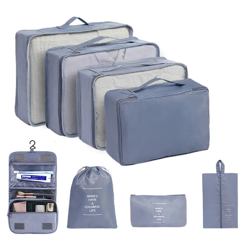 7/8/9Pcs Set Travel Organizer Storage Bags Suitcase Packing Cubes Set Cases Portable Luggage Clothes Shoe Tidy Pouch Folding