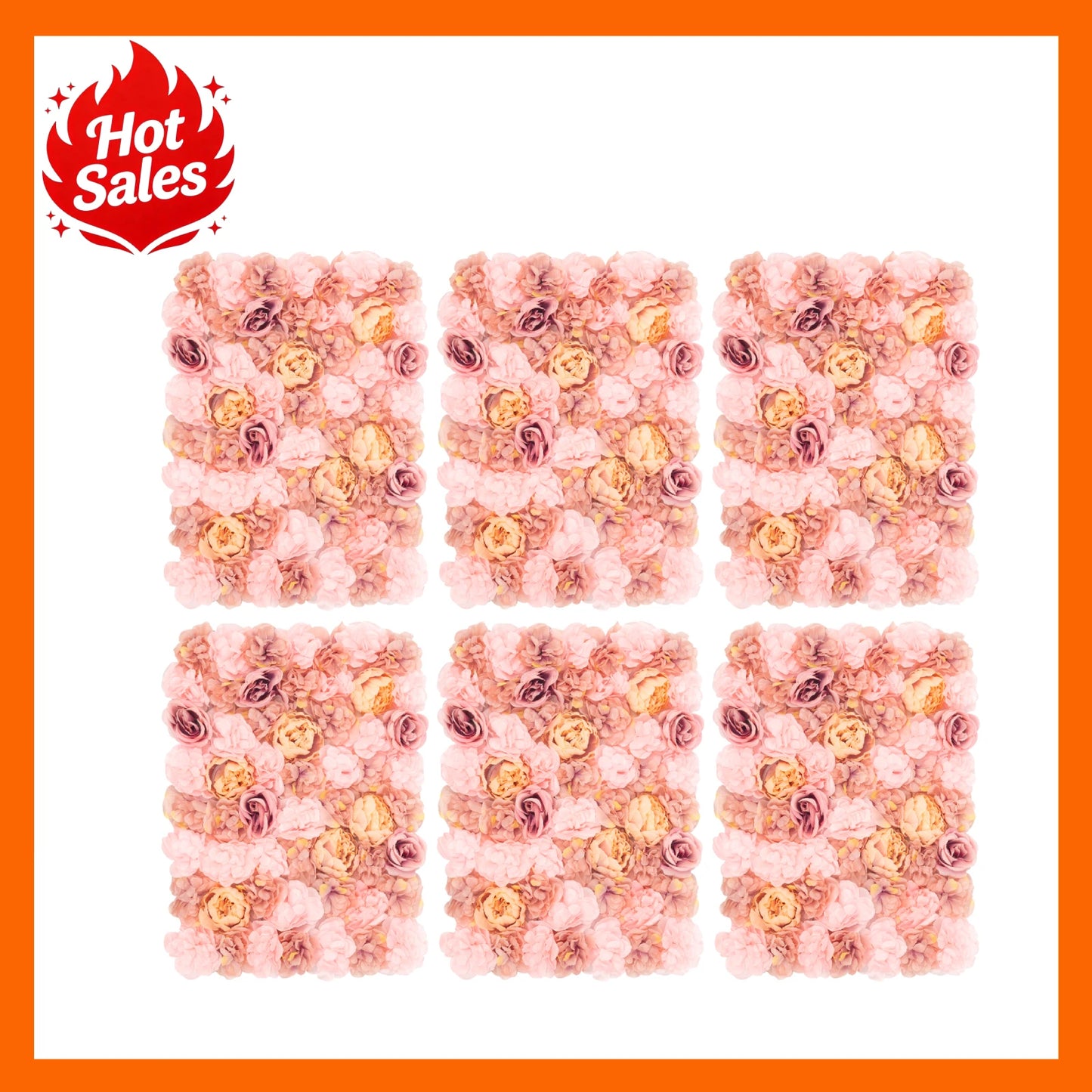 6 Panels Artificial Flower Wall Autumn Pink Dahlia Rose Peony Silk Waterproof Fade Resistant Handmade Flower Hedge Panel for Wedding Backdrop Party Decor Home Garden Wall Decoration Outdoor Indoor Artificial Greenery