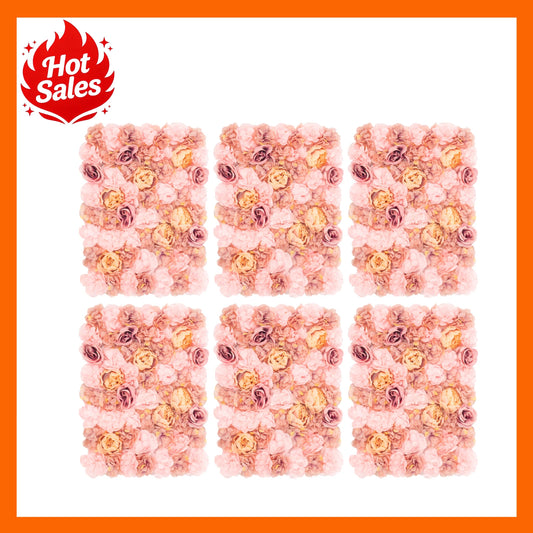 6 Panels Artificial Flower Wall Autumn Pink Dahlia Rose Peony Silk Waterproof Fade Resistant Handmade Flower Hedge Panel for Wedding Backdrop Party Decor Home Garden Wall Decoration Outdoor Indoor Artificial Greenery