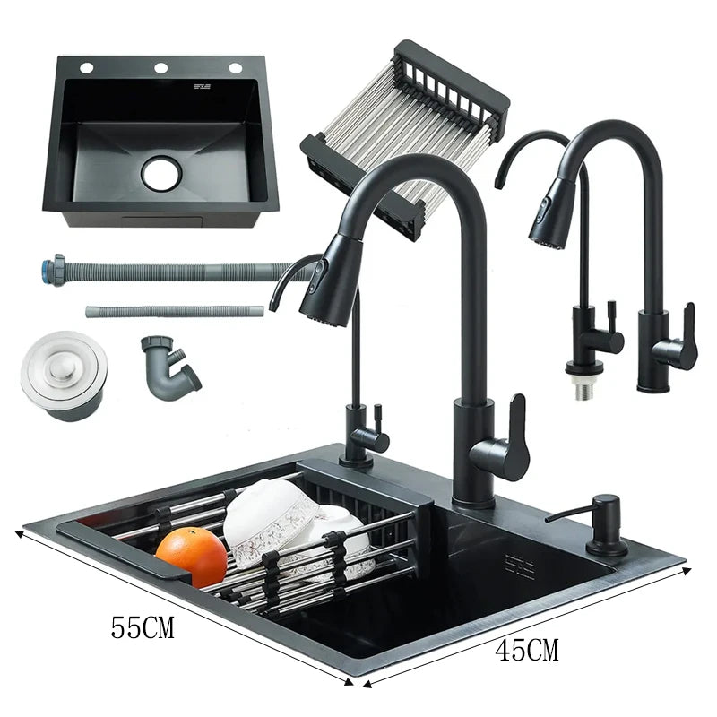 304Stainless Steel Kitchen Sink Faucet Set Rainfall Spout Pull Out Sprayer Pure Tap Cold Hot Water Mixer Multifunctional Kitchen