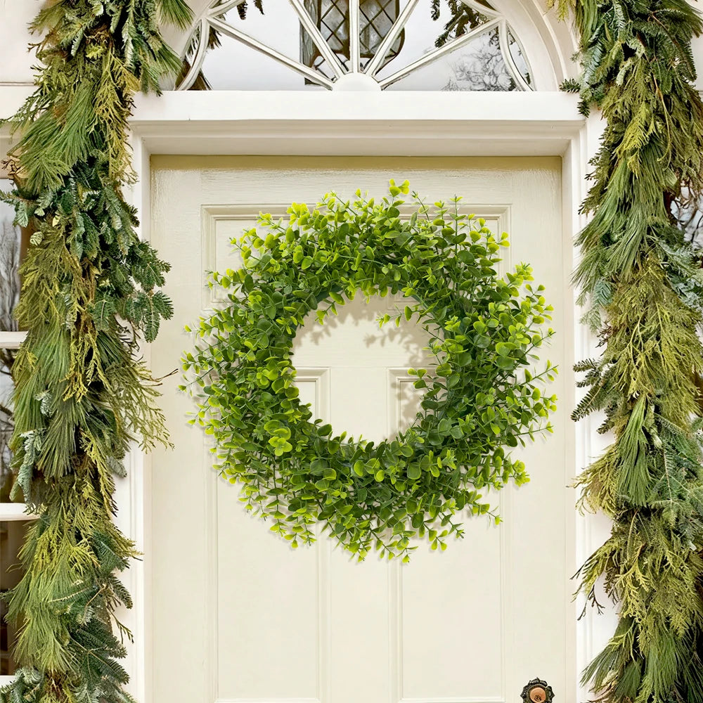 Large Boxwood Wreath for Home Front Door Porch Window Artificial Boxwood Leaves Greenery Outdoor Wreath for Farmhouse Wall Decor