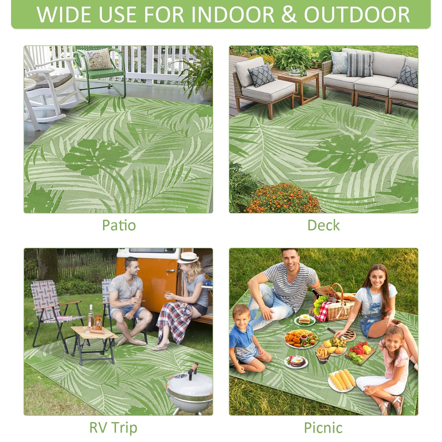 8‘x10' Outdoor Rug Waterproof Recycled Plastic Straw Rug Patio Rug Indoor Outdoor Carpet for Patio Deck Camping RV Beach