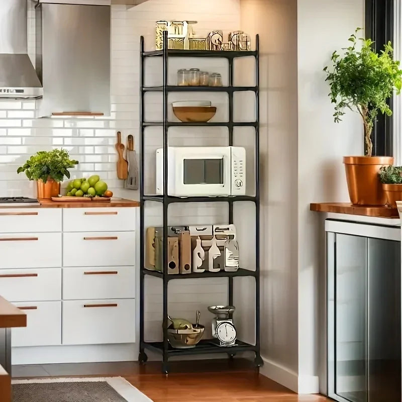 Six-story removable metal wheeled storage cart - Multifunctional storage racks for kitchens, bedrooms, bathrooms and laundry rooms - Space-saving design to store seasoning bottles, tableware and more | Open Shelf Design |