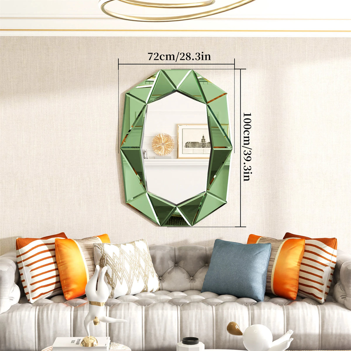 Asymmetrical Decorative Wall Mirror for Living Room and Bedroom, Glass Inlayed Accent Vanetian Mirror, 100cm