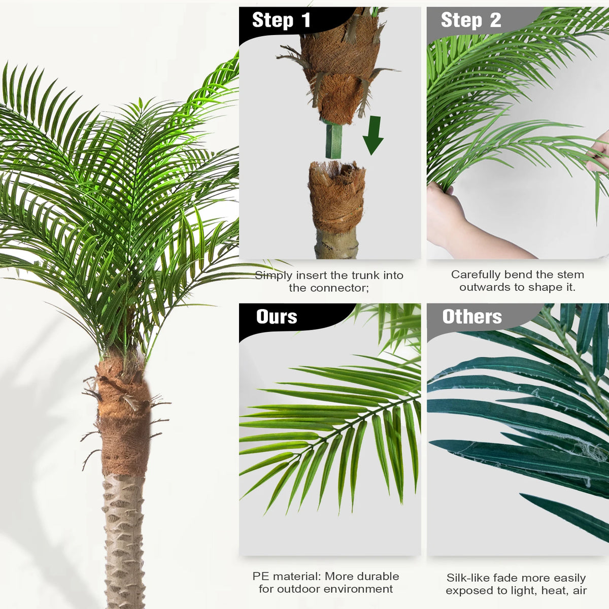 4/5/6/7/8/9FT Faux Palm Tree, Artificial Golden Cane Palm Tree Outdoor Indoor, Fake Tree for Home House Office Living Room Yard Patio