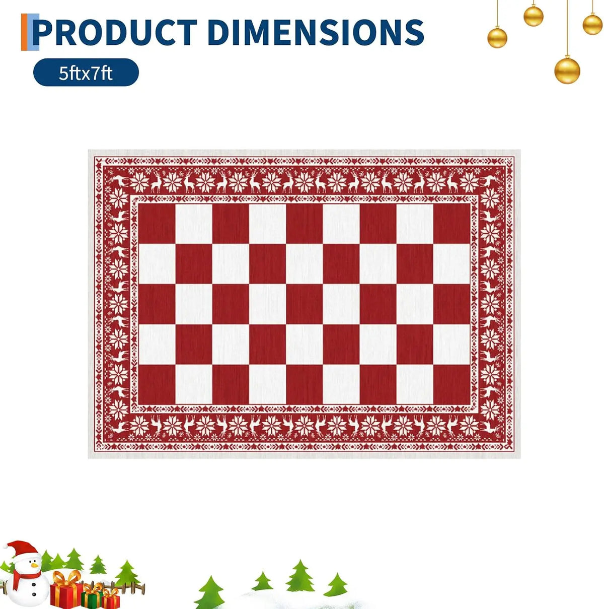 Garvee 5x7ft Area Rugs for Living Room, Checkered Christmas Rugs for Holiday Decor Non Slip Low Pile Washable Carpert for Dining Room, Bedroom Xmas Decor