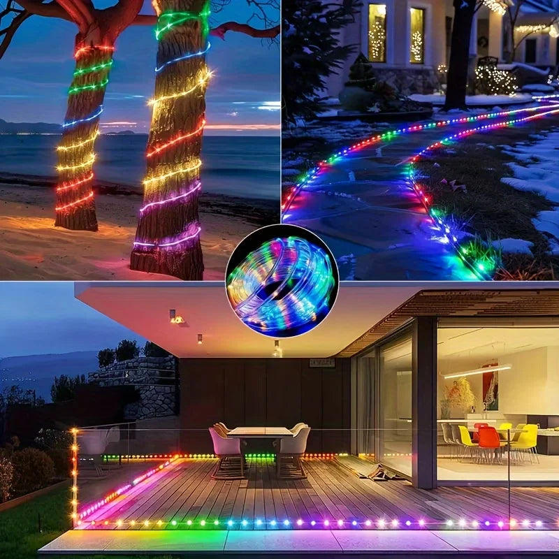 1pc Solar LED Tube Light 100LED Tube Rope String Light 8 Modes with Outdoor PVC Tube Light Solar Fence Light For Home Garden Yard Party Party Decoration