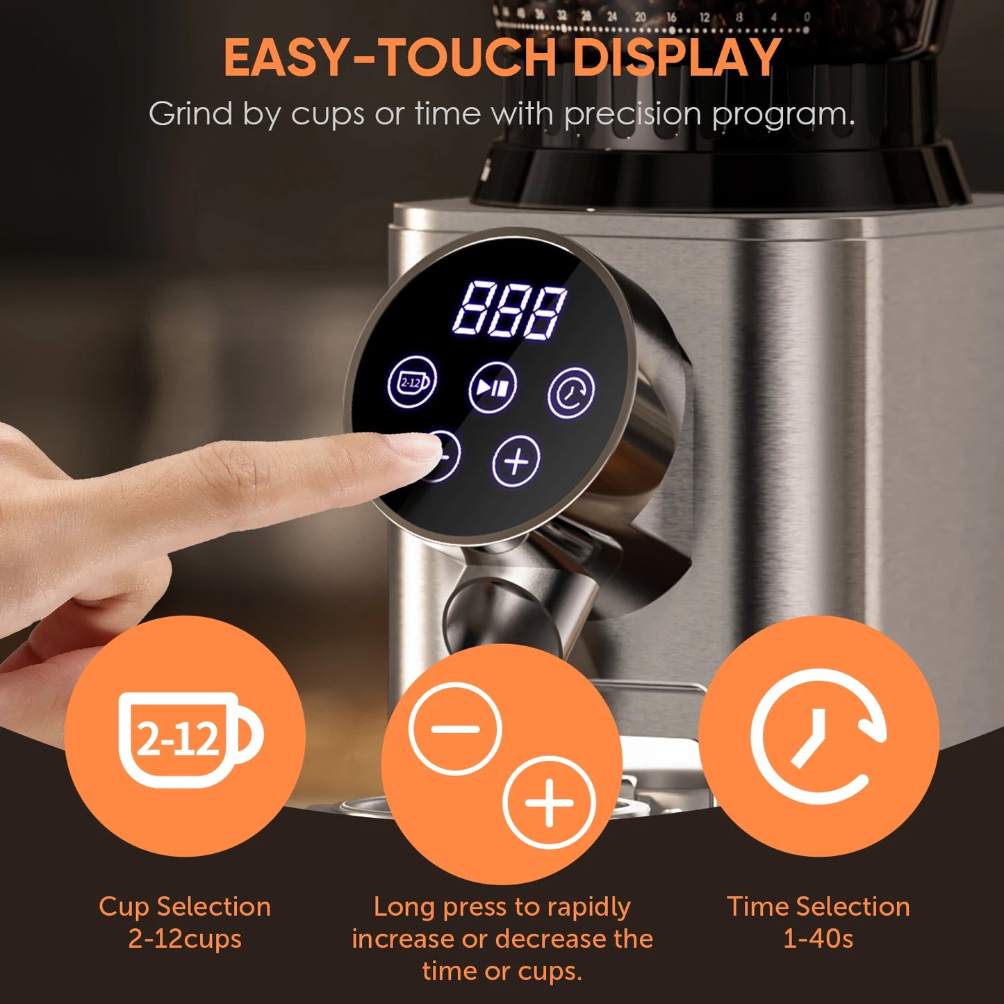 BioloMix Electric Conical Burr Coffee Grinder Adjustable 48 Settings Removable Holder for Espresso Coffee