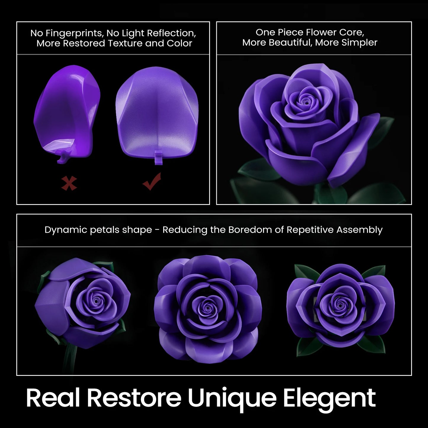 Purple Roses Bouquet Block Flowers Artificial Botanical Plant Home Decor Christmas Valentines Day Gift for Women Room Decoration