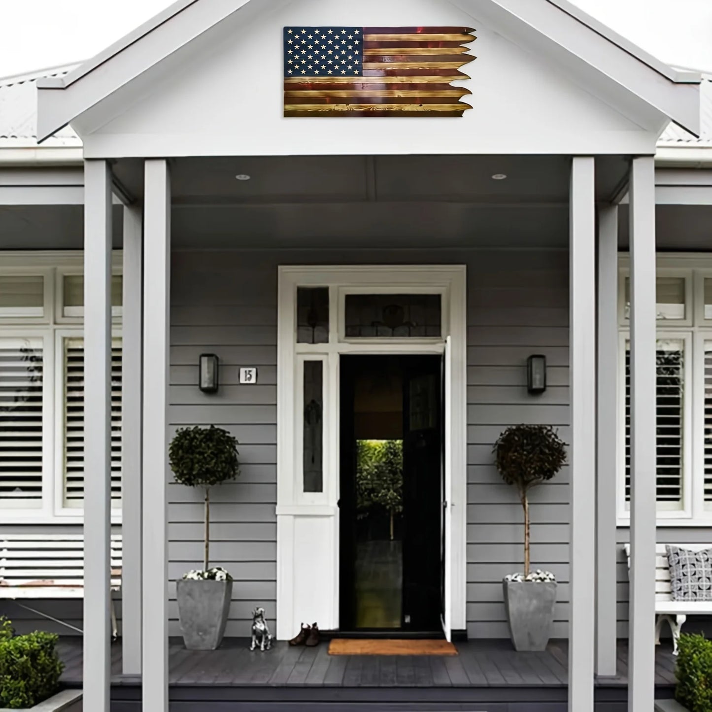 8*15inch American Wavy Flag - Wooden Independence Day Decoration for Home, Restaurant, Bar, Cafe and Garage christmars gifts