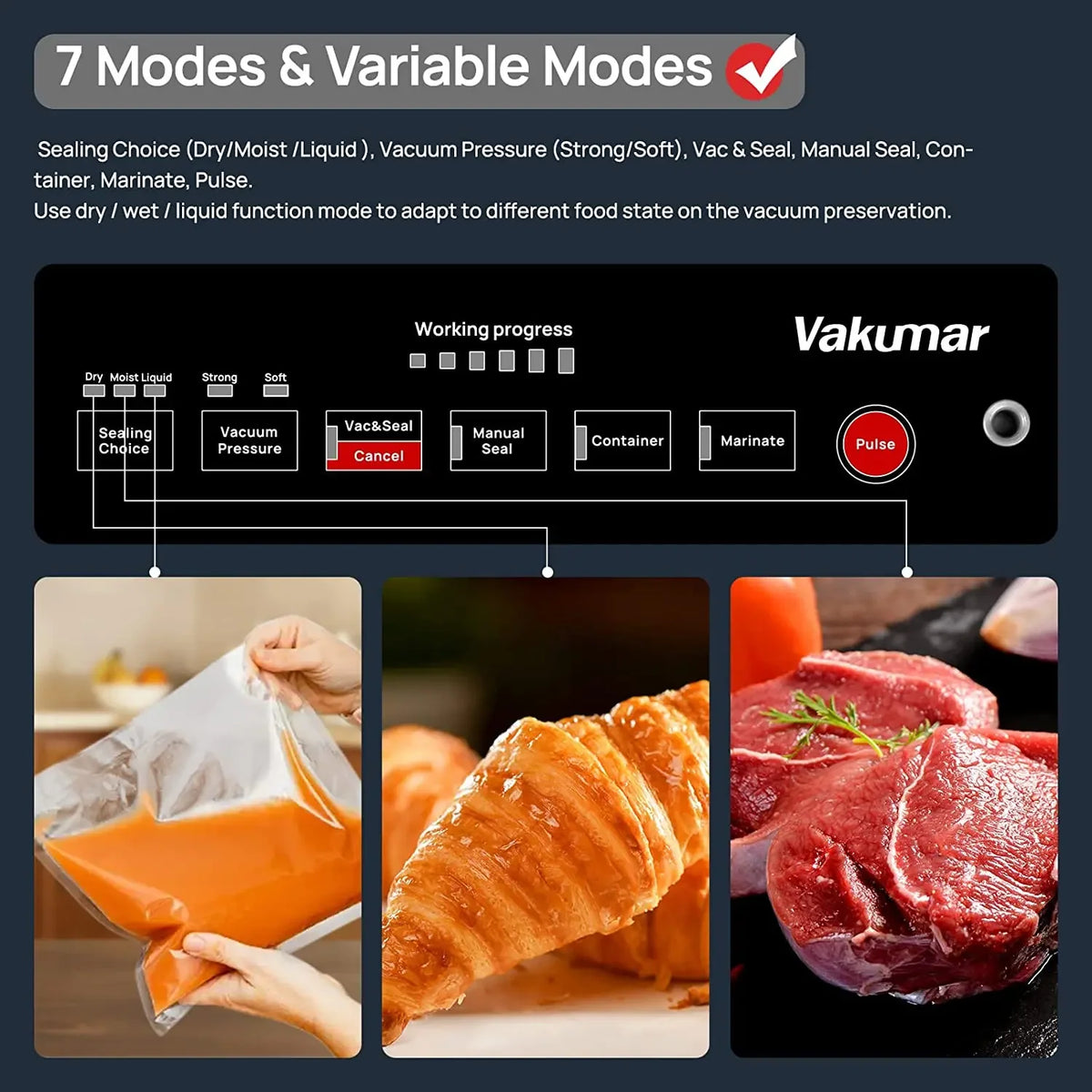 Vakumar VH5186 Kitchen Automatic Commercial Household Food Vacuum Sealer Packaging Machine Include 2 Rolls Vacuum Packed Bags