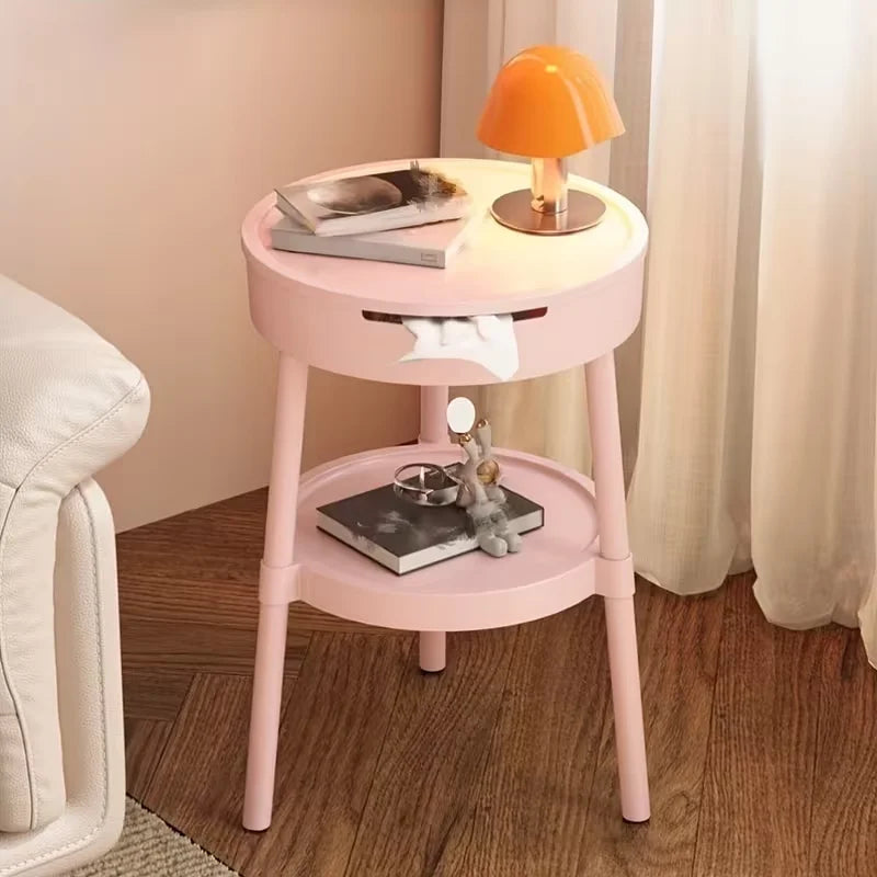 Sofa Side Tables, 2-Tier Open Coffee Table, Portable Round End Table, Decorative Corner Table for Living Room, Balcony, Bedroom