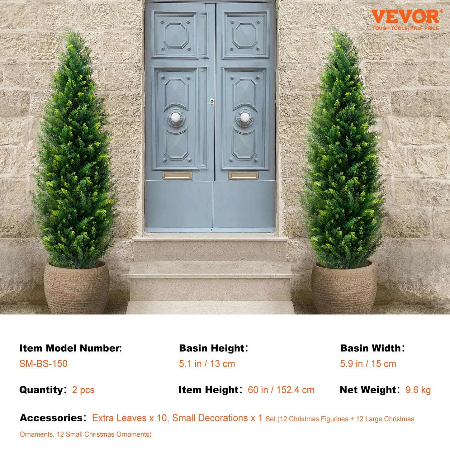 SucceBuy Artificial Cedar Topiary Tree, 48 inch Tall (2 Pieces), with Extra Leaves & Pot Faux Evergreen Fake Pine Cypress Trees