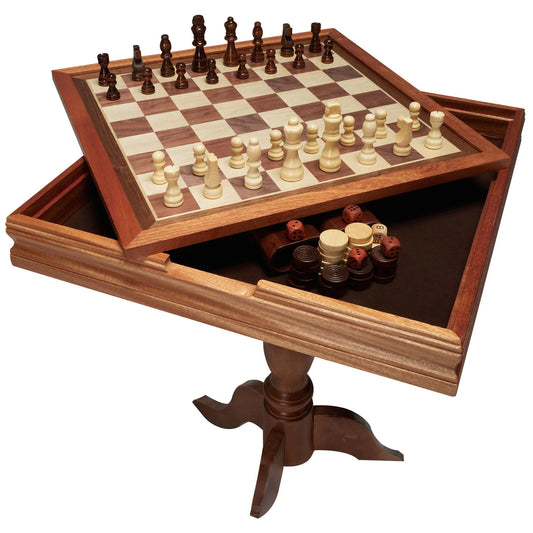 SucceBuy 18 Inch 3-IN-1 Chess Checkers Backgammon Table Set Premium Wooden Chess Table Deluxe Combo Game Table Furniture Set
