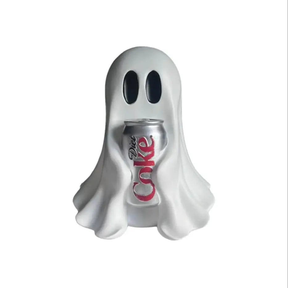 Funny Ghost Holding Soda Can Resin Statue Halloween Desk Decor Cute Spooky Room Ornament Gift for Home Office Decoration