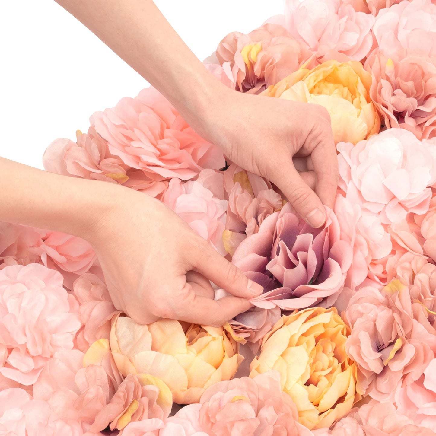 6 Panels Artificial Flower Wall Autumn Pink Dahlia Rose Peony Silk Waterproof Fade Resistant Handmade Flower Hedge Panel for Wedding Backdrop Party Decor Home Garden Wall Decoration Outdoor Indoor Artificial Greenery