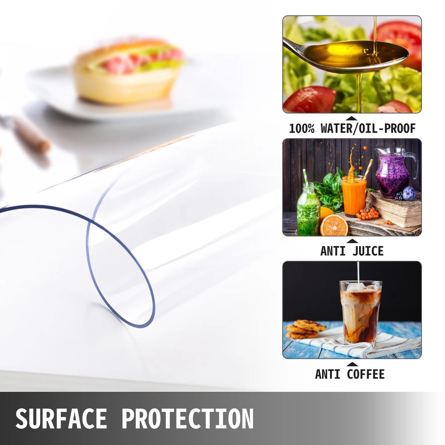 SucceBuy PVC Tablecloth Transparent Table Cloth 1.5mm2mm Waterproof Oilproof Plastic Soft Glass Protector Cover for Dining Table