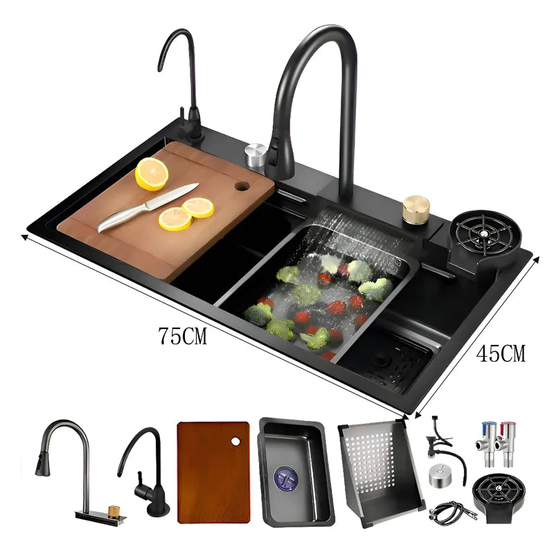 304Stainless Steel Kitchen Sink Faucet Set Rainfall Spout Pull Out Sprayer Pure Tap Cold Hot Water Mixer Multifunctional Kitchen