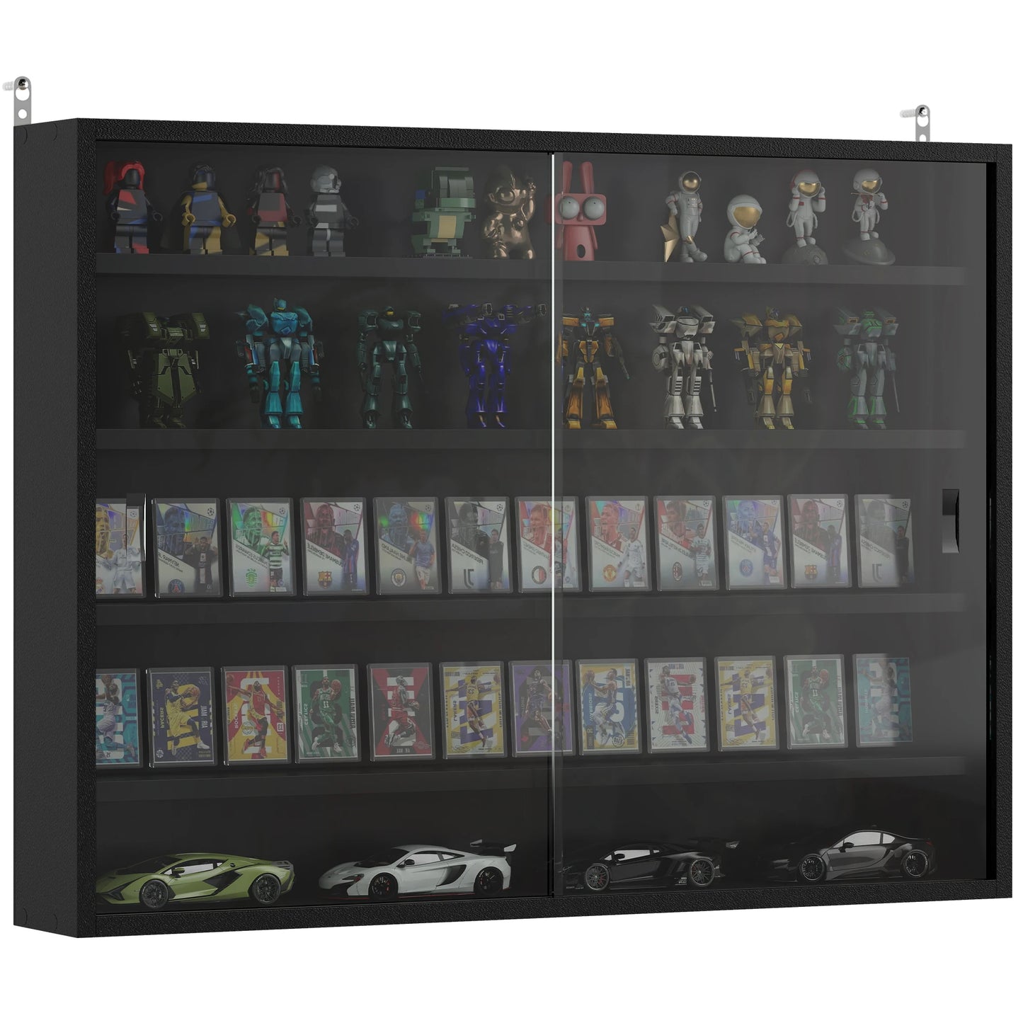 Homcom 5-Tier Display Cabinet, Glass Door Cabinet with Adjustable Shelves, Wall-Mounted Display Case for Playroom, Bedroom, Jet Black