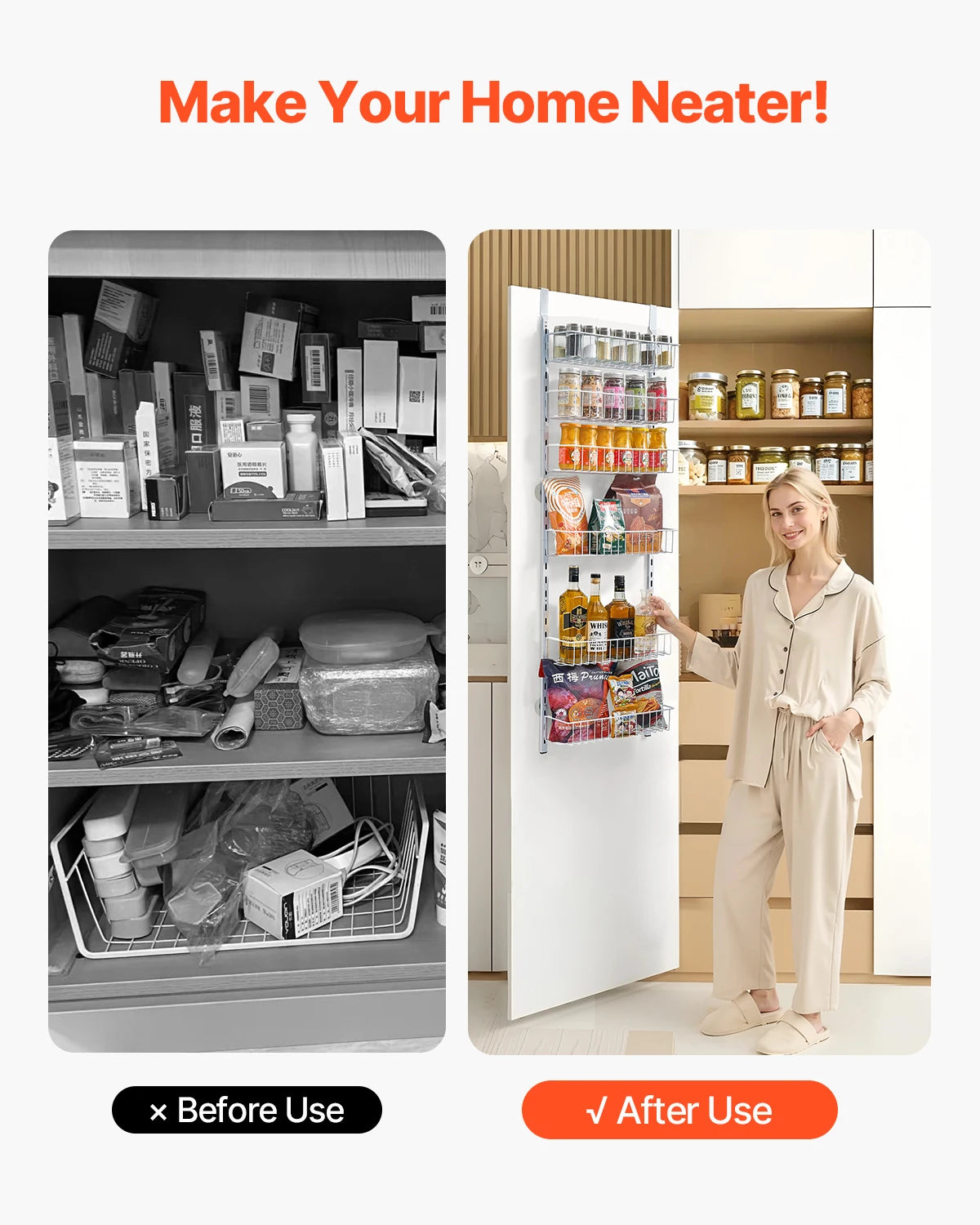 VEVOR 6/8/9/10 Tier Over the Door Pantry Organizer Heavy-Duty Steel Hanging Spice Rack, Adjustable Wall Seasoning Shelves