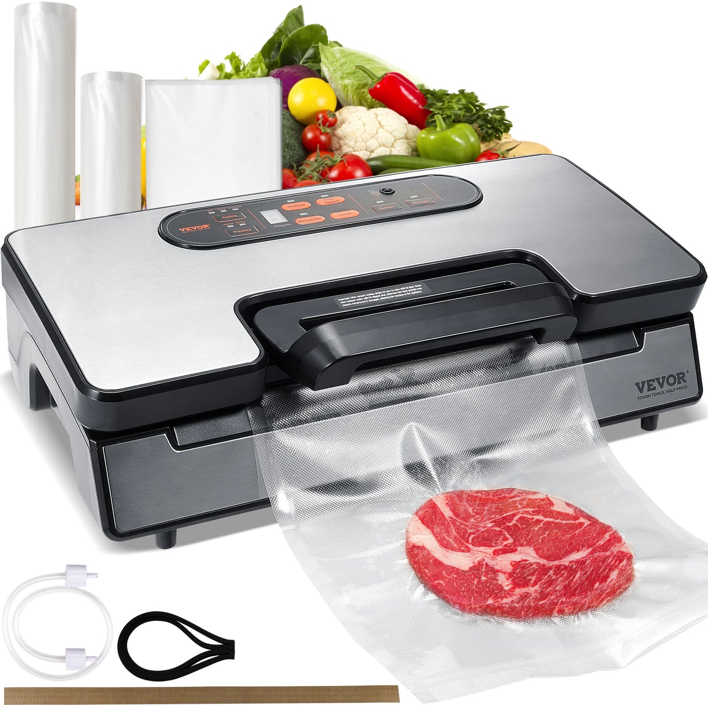 SucceBuy 90Kpa 130W Vacuum Sealer Food Packaging Machine with Free 10pcs Vacuum bags for Household Kitchen Vacuum Food Sealing