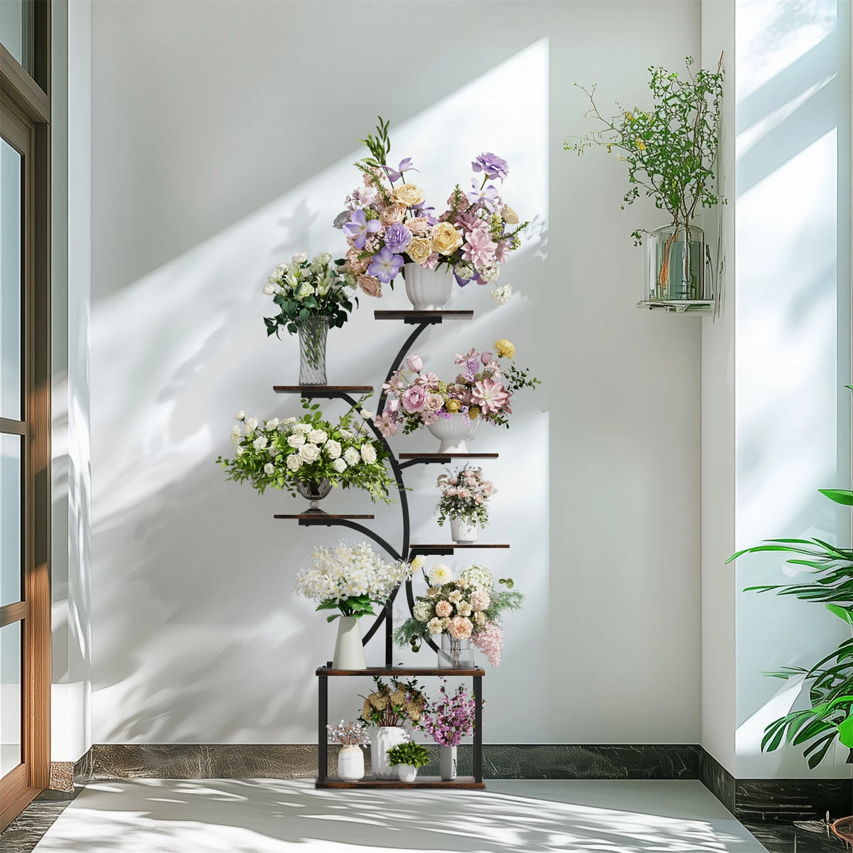 7 Tier Tree Shaped Plant Stand for Patio Living Room Metal Plant Flower Pot Display Holder with Lights