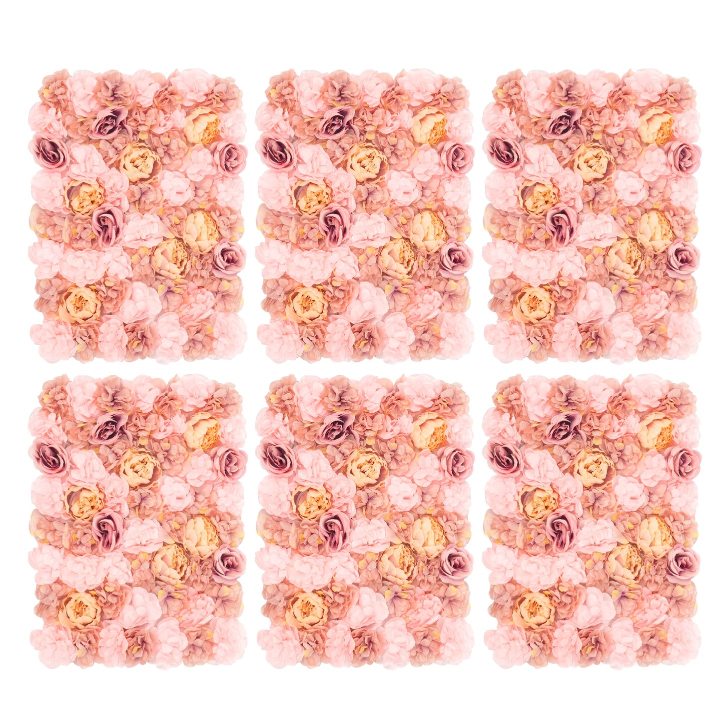 6 Panels Artificial Flower Wall Autumn Pink Dahlia Rose Peony Silk Waterproof Fade Resistant Handmade Flower Hedge Panel for Wedding Backdrop Party Decor Home Garden Wall Decoration Outdoor Indoor Artificial Greenery