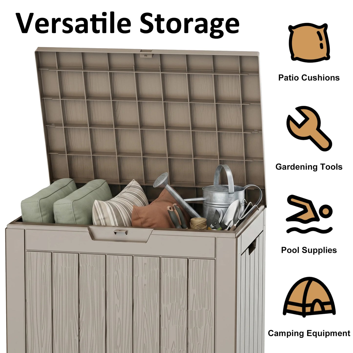 30 Gallon Resin Outdoor Deck Box Waterproof UV Protection Lockable Patio Balcony Storage Box for Garden Tools Pool Toys Cushions Gray
