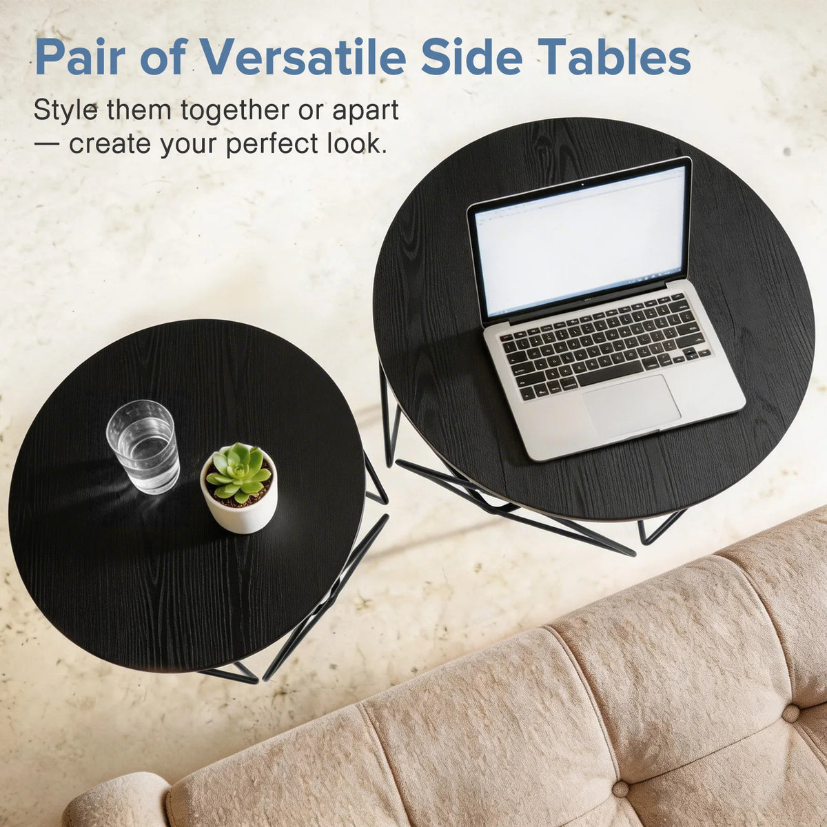 JHK 20IN Round Geometric Coffee Table Set of 2 Movable End Tables for Living Room Nesting Side Tables with Hidden Storage