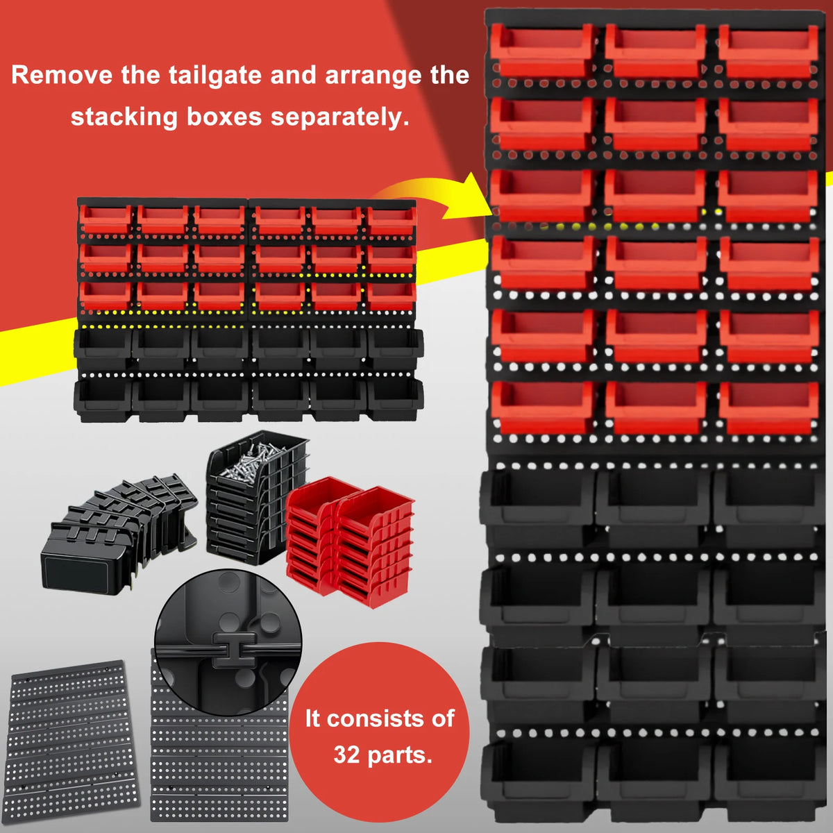 30pcs Wall-Mounted Storage Bins Set Wall-Mounted Storage Rack System Organizer Garage Plastic Shop Tool For Men'S Gift Duty Gara