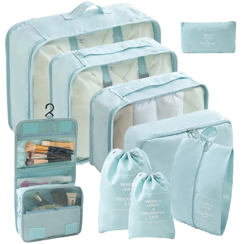 7/8/9Pcs Set Travel Organizer Storage Bags Suitcase Packing Cubes Set Cases Portable Luggage Clothes Shoe Tidy Pouch Folding
