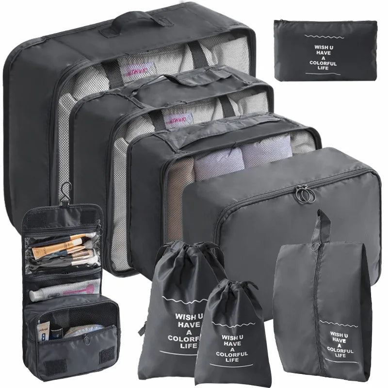 7/8/9Pcs Set Travel Organizer Storage Bags Suitcase Packing Cubes Set Cases Portable Luggage Clothes Shoe Tidy Pouch Folding